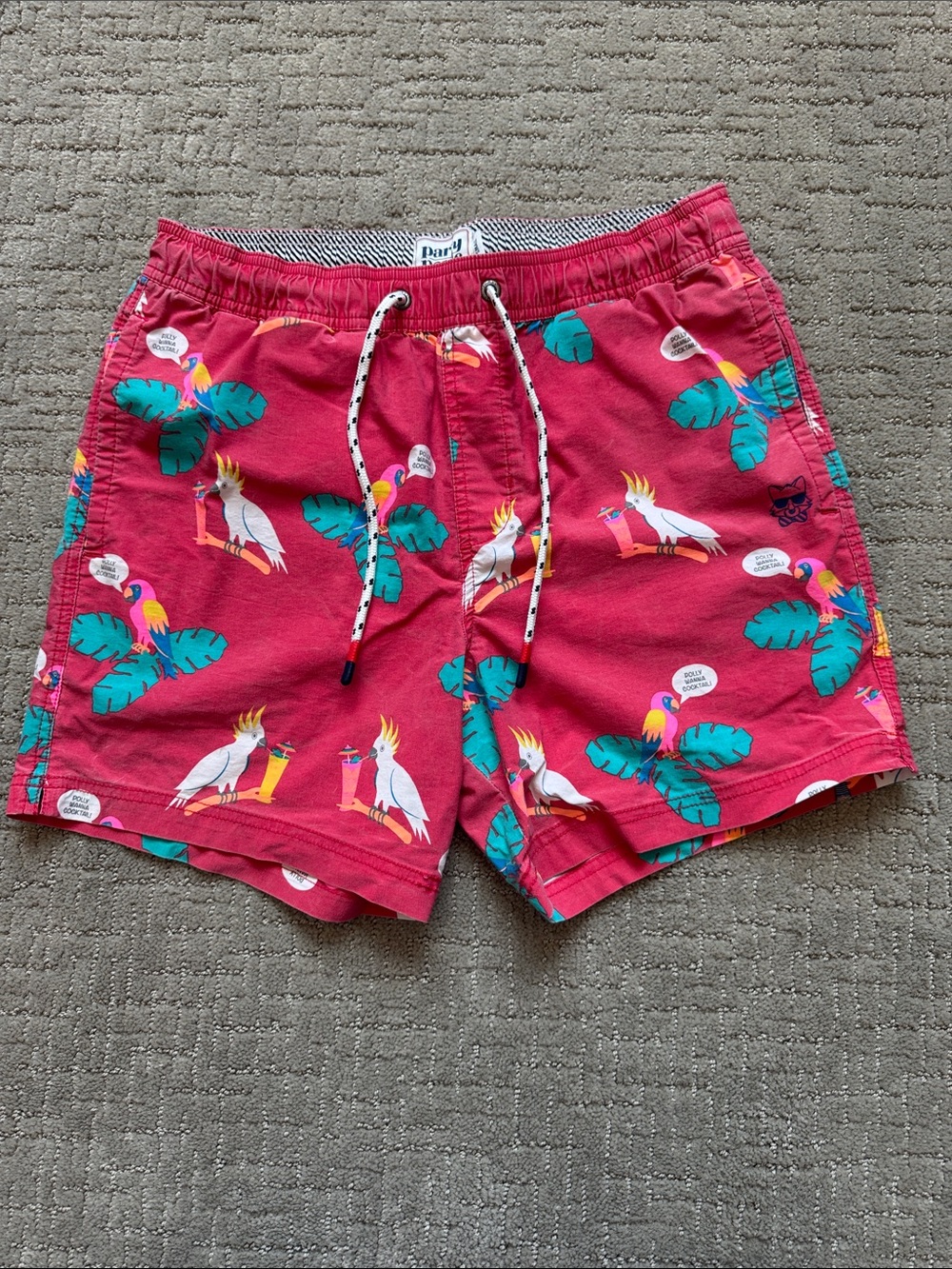 Men's Pink Parrot-Print Hybrid Swim Shorts